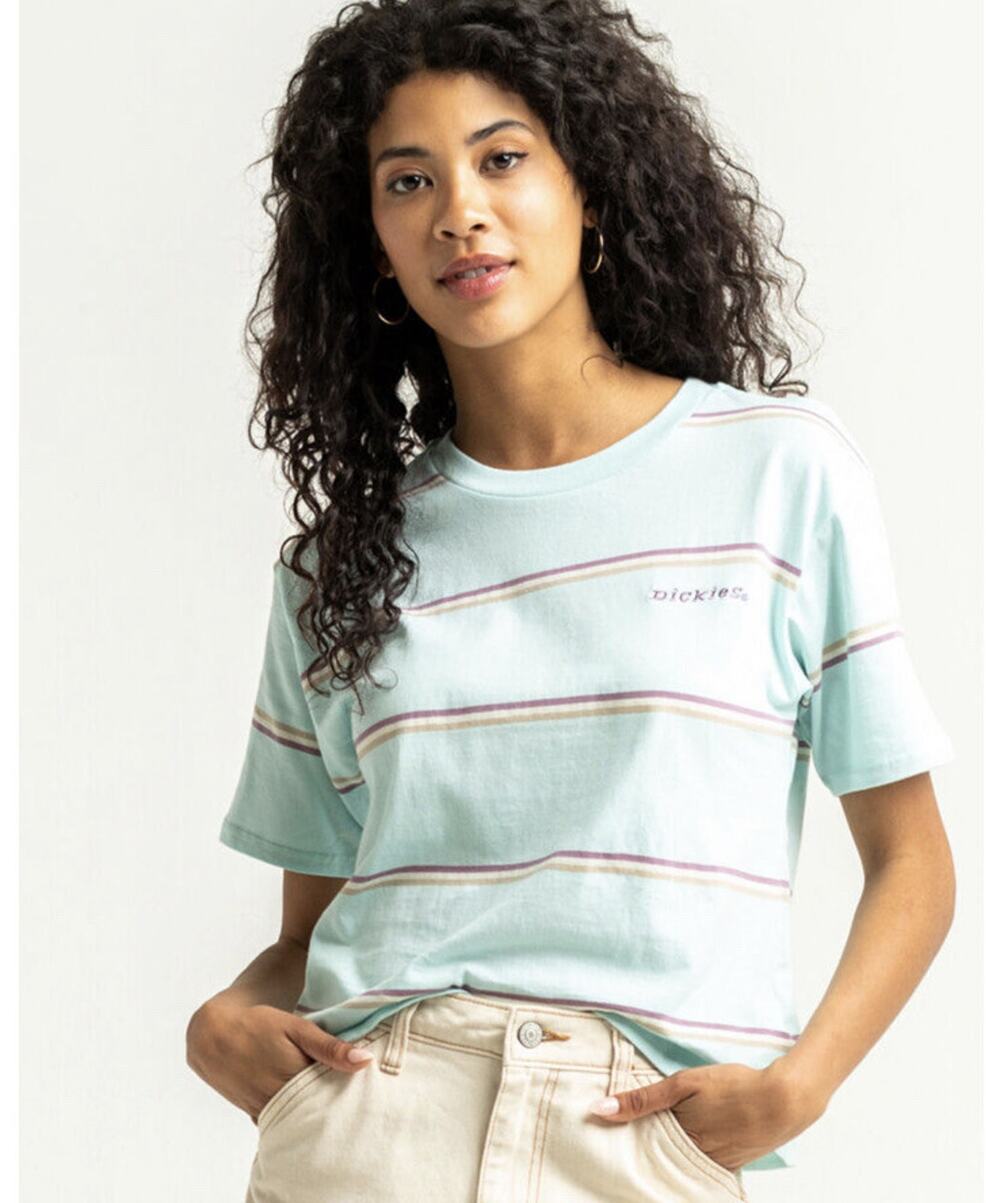 NEW Dickies Striped Tomboy Tee Shirt Blue Boxy Cropped Top 90s Y2k Grunge $30